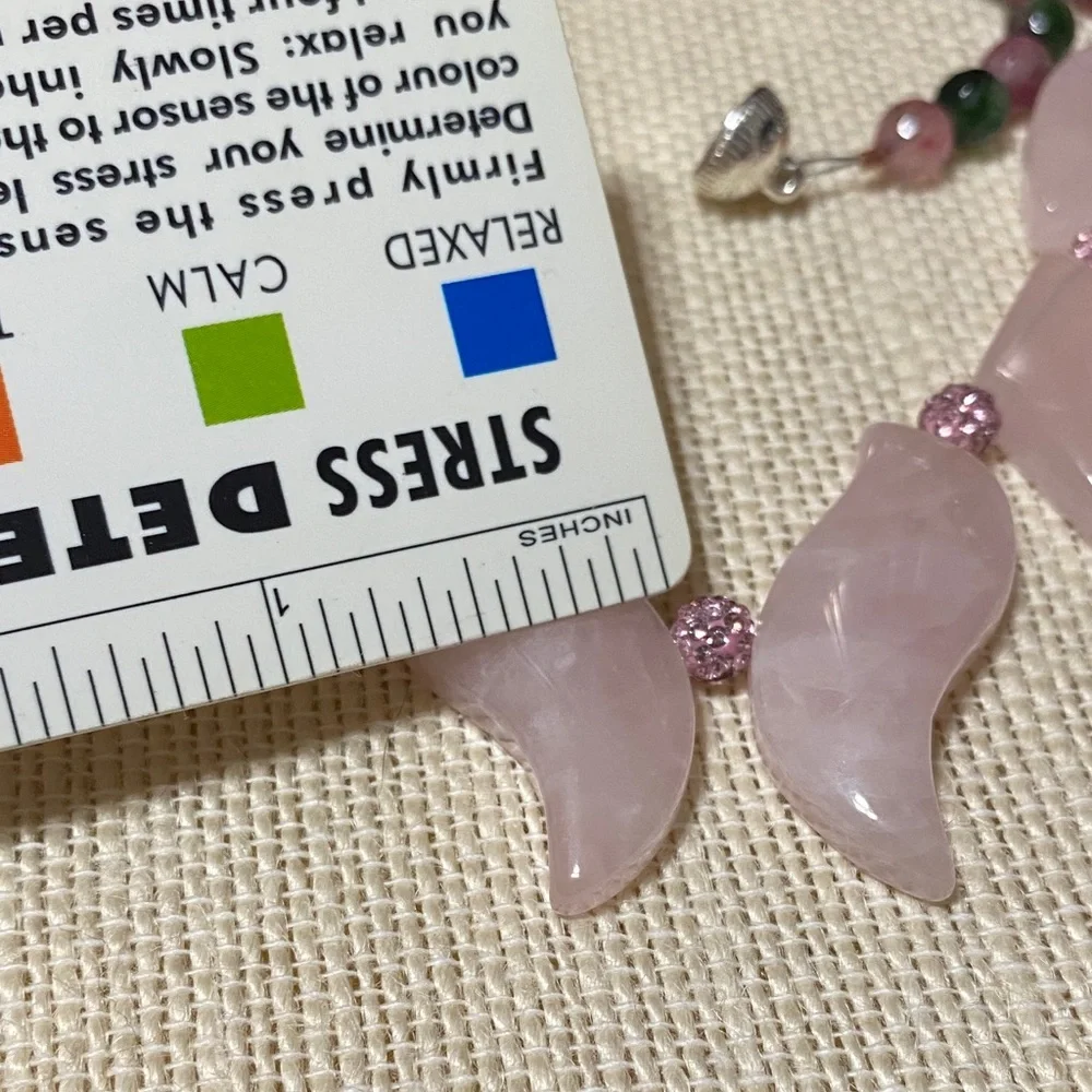 Elegant Artisan Natural Rose Quartz & Pomegranate Jade gemstone 17” Necklace